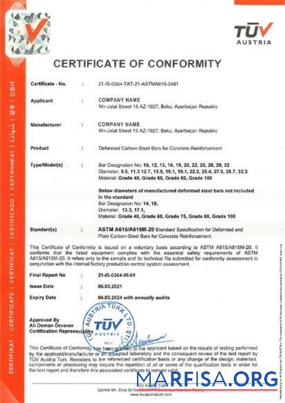Downloadable Austria Certificate of Conformity sample